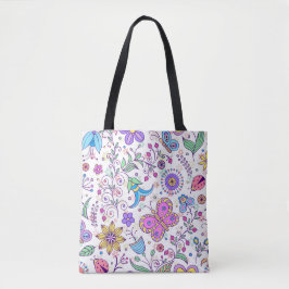 Färg Blommigt Butterfly Tote Bag - Boho Nature Tygkasse