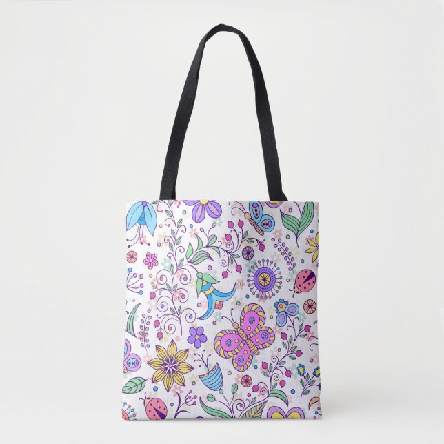 Färg Blommigt Butterfly Tote Bag - Boho Nature Tygkasse (Framsida)