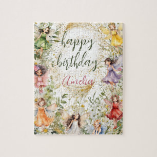 Färg Blommigt Cute Älvor Grattis på födelsedagen N Pussel