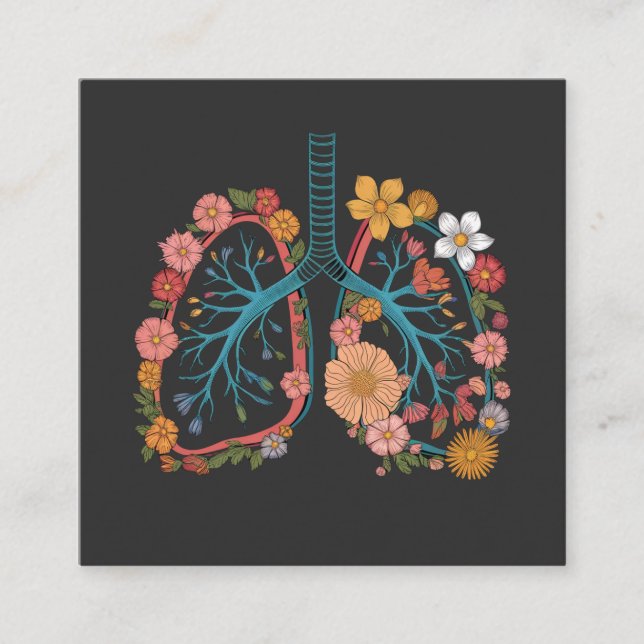 Färg Blommigt Lungs Vector Illustration-gåva Fyrkantigt Visitkort (Framsida)