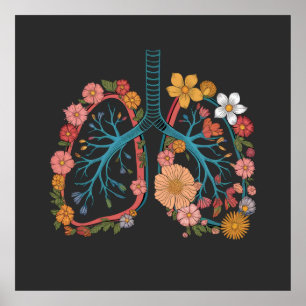 Färg Blommigt Lungs Vector Illustration-gåva Poster