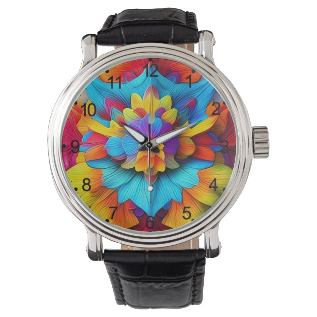 Färg Blommigt Mandala Design Armbandsur (Framsida)