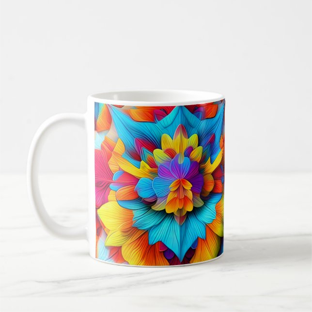 Färg Blommigt Mandala Design Kaffemugg (Vänster)