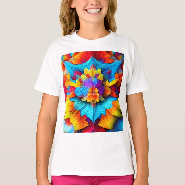 Färg Blommigt Mandala Design T Shirt (Framsida)