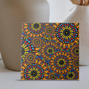 Färg Blommigt Oriental Ethnic Mandalas Mönster Kakelplatta