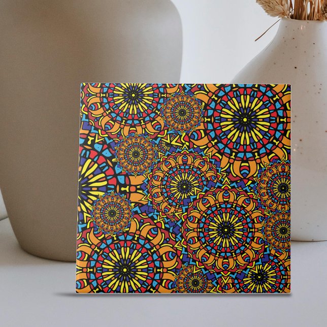 Färg Blommigt Oriental Ethnic Mandalas Mönster Kakelplatta (Skapare uppladdad)