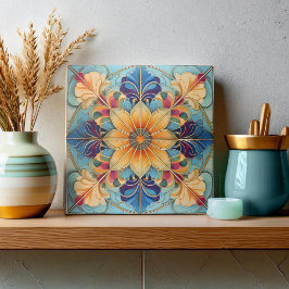 Färg Blommigt Pat# Pulver Blue Guld ID1078 Kakelplatta
