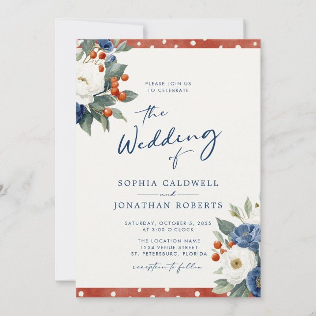 Färg Blommigt QR-kod Bröllop Inbjudningar (Framsida)