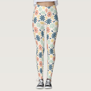 Färg Blommigt Sömlös i blått, Rosa och Gult Leggings
