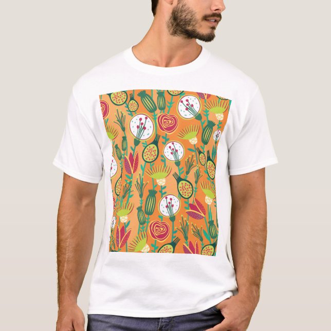 Färg Blommigt Sömlös Mönster-design T Shirt (Framsida)