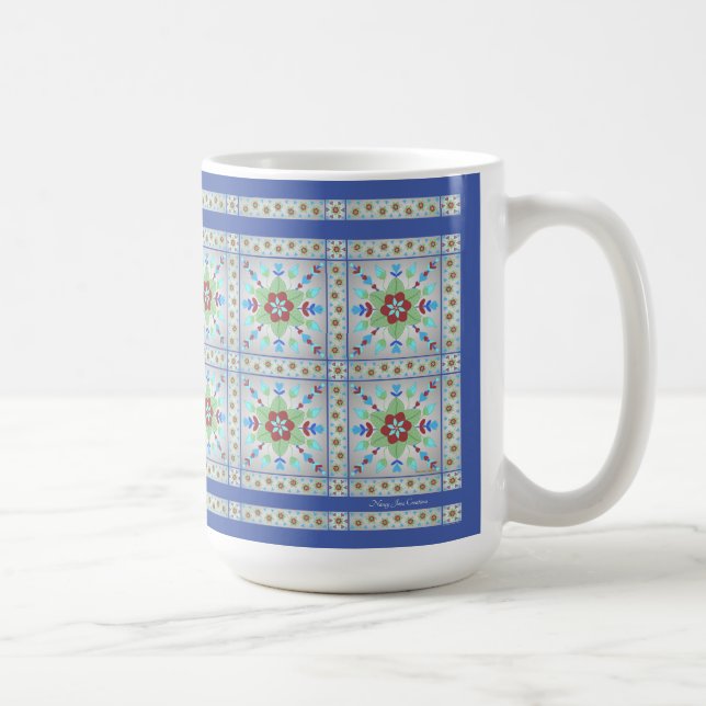 Färg Blommigt Tile Mönster Mugg (DK Blue) (Höger)