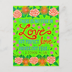 Färg Blommigt Typografi, bibelverse på Kärlek Vykort