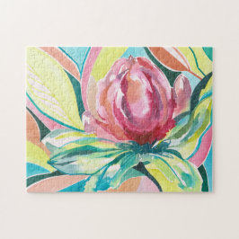 Färg Blommigt Vattenfärg Art Jigszle Puzzle Pussel