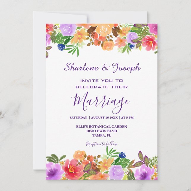 Färg Blommigt Vattenfärg Bröllop Inbjudningar (Framsida)