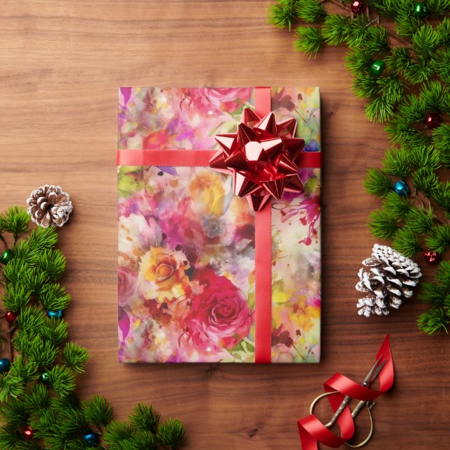 Färg Blommigt Vattenfärg Ro Garden Mönster Presentpapper (Julgåva)