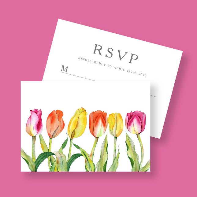 Färg Blommigt Vattenfärg Tulip Påsk OSA Kort (Colorful Floral Watercolor Tulip Easter RSVP Card)