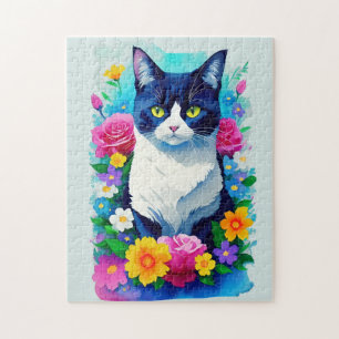 Färg Blommigt Vattenfärgad färgtonad katt Pussel