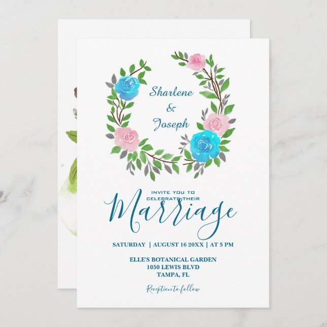 Färg Blommigt Vattenfärgning Utandning Bröllop Inbjudningar (Fram/baksida)