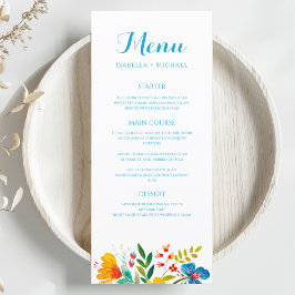 Färg Blommigt Watercolor Wildblomma Bröllop Menu Meny