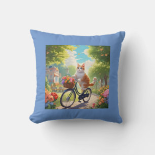 Färg-blomscen med katt på cykelpåfyllning kudde