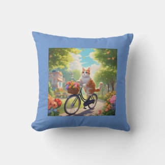 Färg-blomscen med katt på cykelpåfyllning kudde