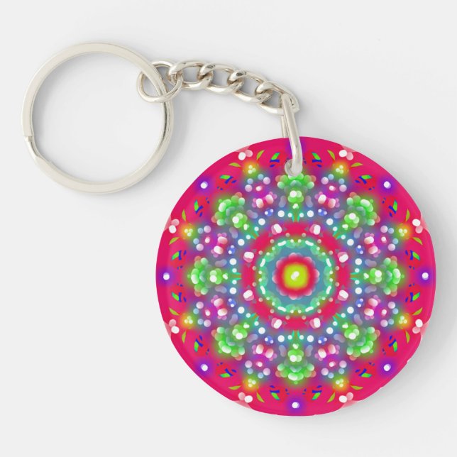 Färg Blomsterträdgård Mandala Round Keychain (Framsidan)