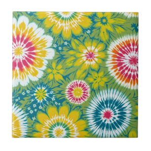 Färg Boho Blommigt Tie Dye Design Kakelplatta
