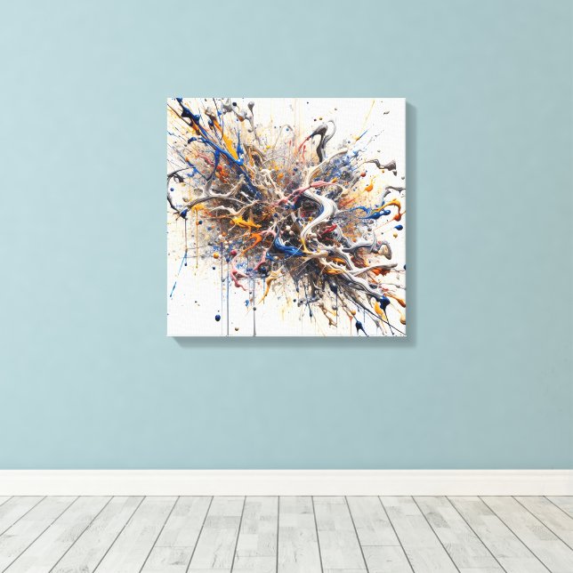 Färg Burst Abstrakt Art - Energetic Paint Stänk Canvastryck (Insitu (trägolv))