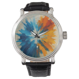 Färg Burst Clock - Abstrakt Art Timebit i blått Armbandsur