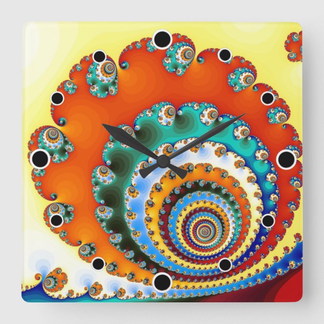 Färg Burst Fractal Spiral Fyrkantig Klocka (Framsida)