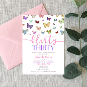 Färg Butterfly Flirty Trettio 30års födelsedag Par Inbjudningar