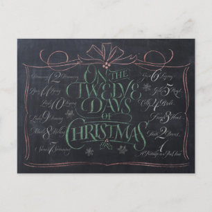 Färg Chalkboard Lettering "12 juldagar" Helg Vykort
