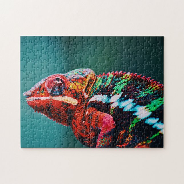 Färg Changing Rainbow Chameleon Reptile Pussel (Horisontell)