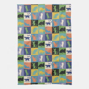 Färg Coola Kat Silhouettes i Quilt-kvadrater Kökshandduk