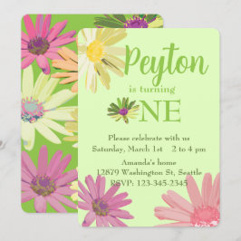 Färg Daisy Första födelsedag Inbjudningar