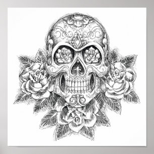 Färg Den Poster Skull och Ro