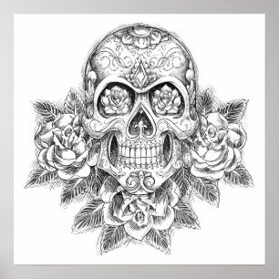 Färg Den Poster Skull och Ro