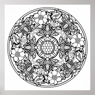 Färg Din egen bees Mandala-färgning Poster