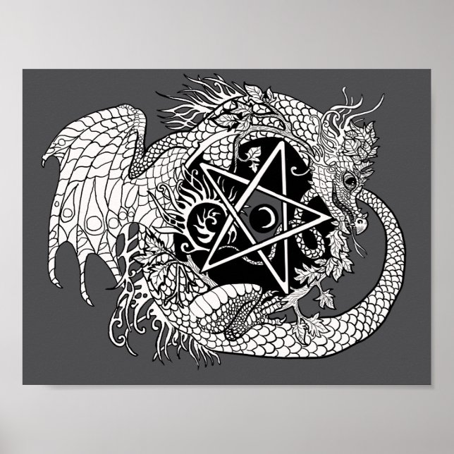 Färg din egen Dragon Pentacle Poster (Framsidan)