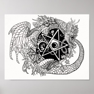 Färg din egen Dragon Pentacle Poster