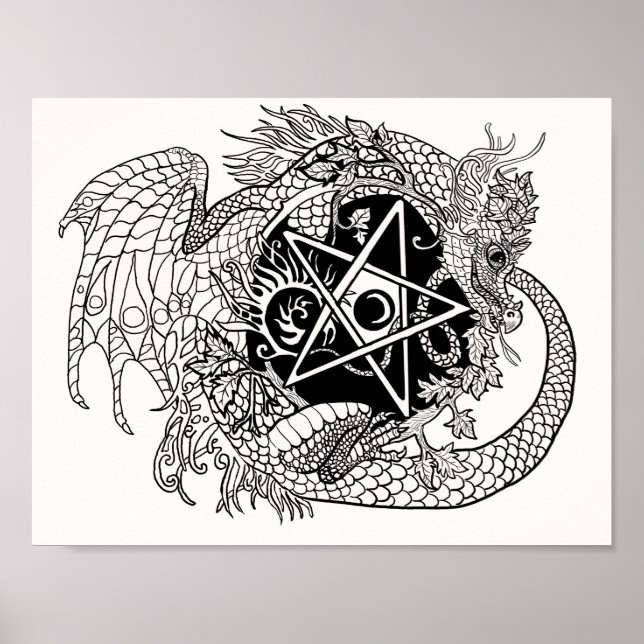 Färg din egen Dragon Pentacle Poster (Framsidan)