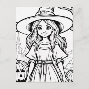 Färg din egen! Halloween Witch Vykort