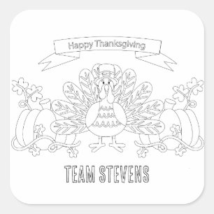 Färg din egen Happy thanksgiving-scen Fyrkantigt Klistermärke