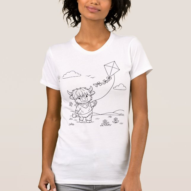 Färg-din-egen Highland-ko Kvinnors T-shirt (Framsida)