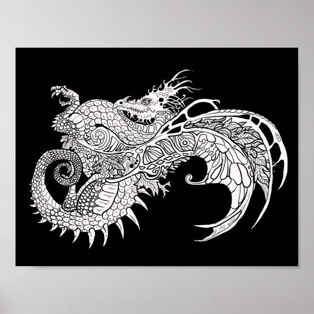 Färg din egen Mystical Dragon Poster (Framsidan)