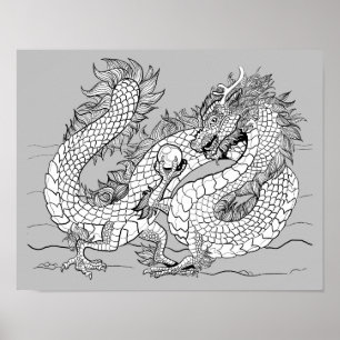 Färg din egen Pearl Dragon Poster