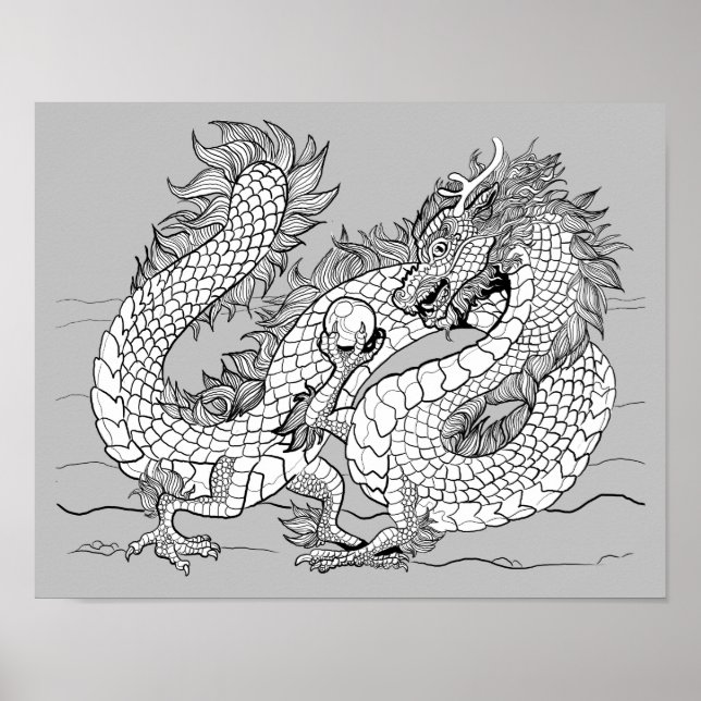 Färg din egen Pearl Dragon Poster (Framsidan)
