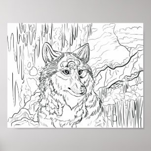 Färg din egen Varg Cavern Line Art Poster