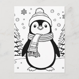 Färg din egen! Vinter Penguin-vykort Vykort