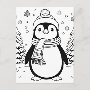 Färg din egen! Vinter Penguin-vykort Vykort